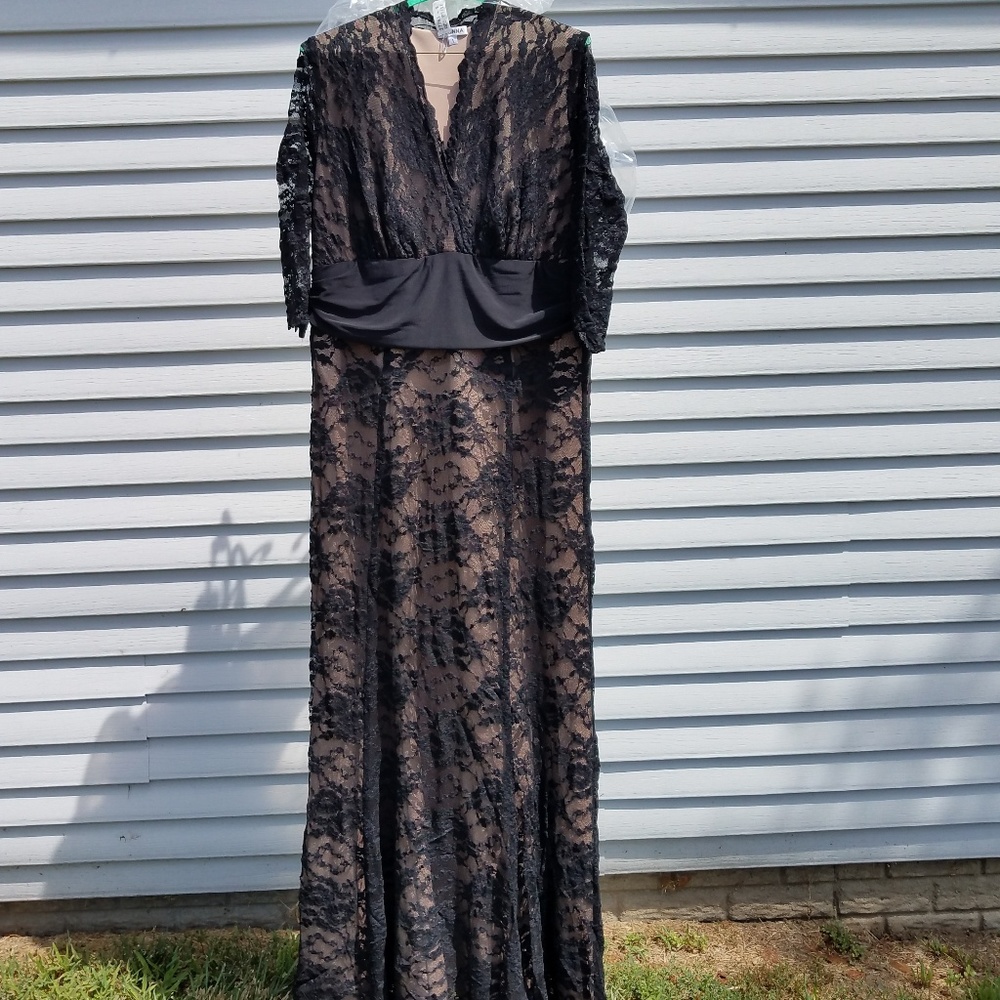 Kiyonna Black Lace Overlay Evening Gown